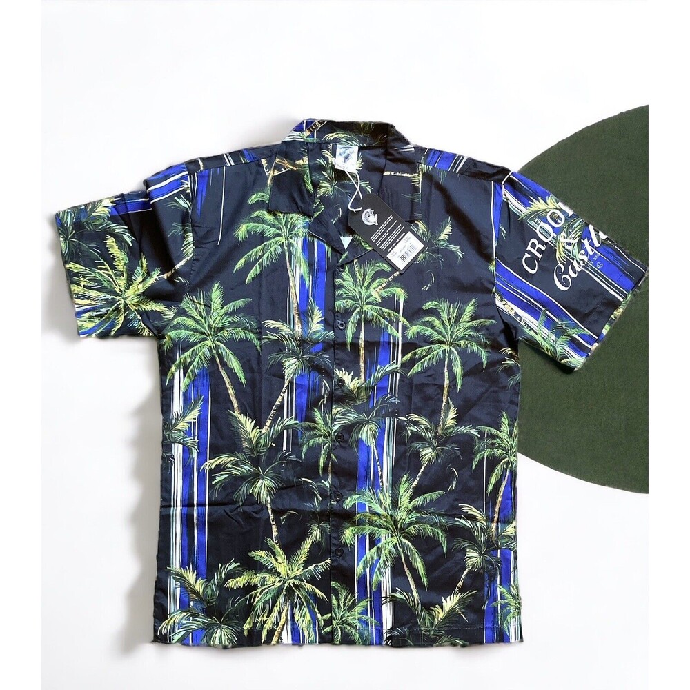 Men's Medium Crooks & Castles Black Palm Tree Design Button Front Shirt NWT